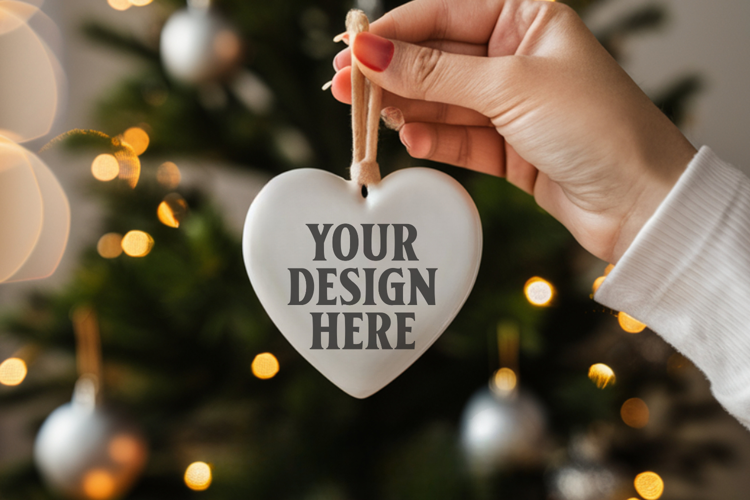 Holiday Love Heart Ornament Mockups | Romantic Christmas Tre