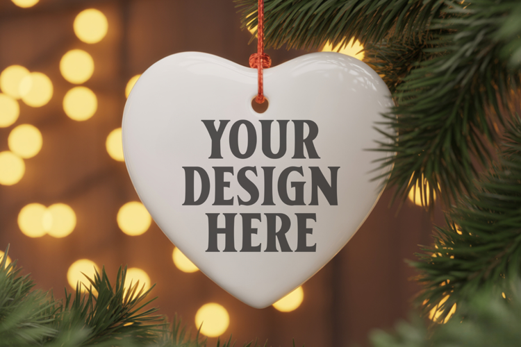 Christmas Heart Ornaments Mockup | Hanging Glass Heart Ornam