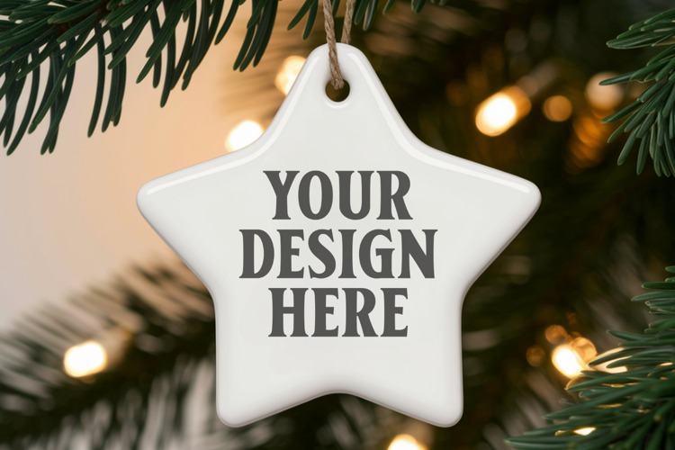 Christmas Star Ceramic Ornaments Mockup