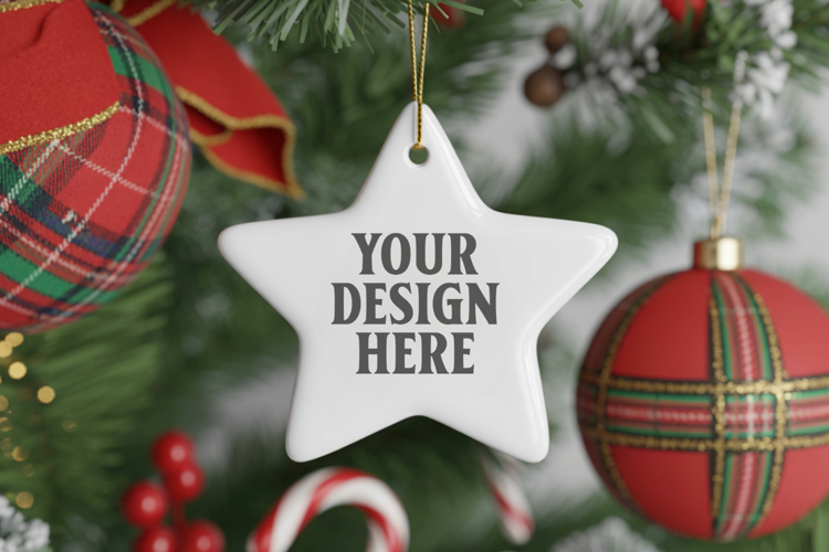 Christmas Star Ceramic Ornament Mockup | Cozy Boho Holiday D