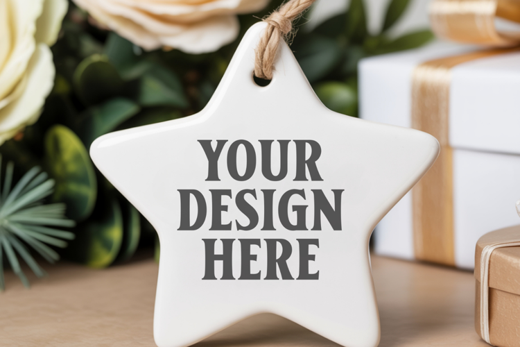 Christmas Star Ceramic Ornaments Mockup | Holiday Star Ornam