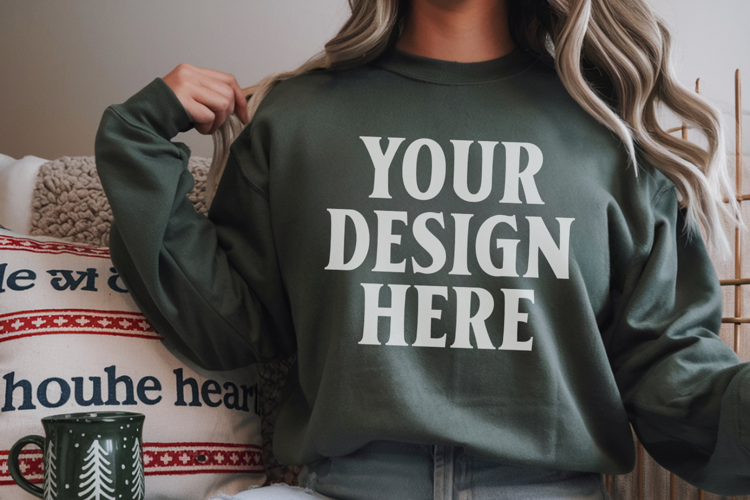 Comfort Colors 1566 Blue Spruce Sweatshirt Mockup, Cozy Boho