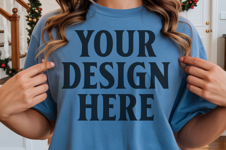 Christmas Comfort Colors 1717 Blue Jean T-Shirt Mockup Real