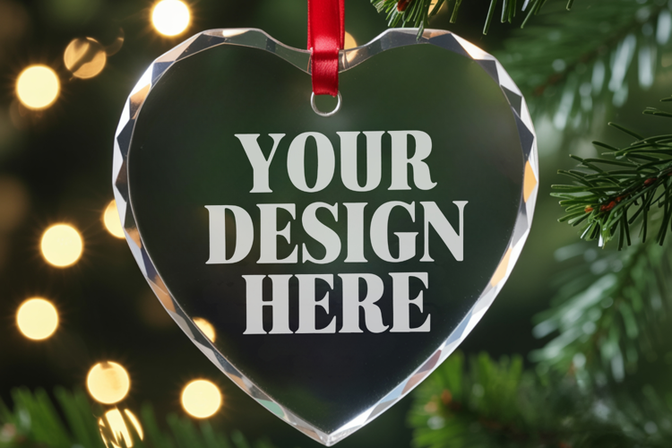 Christmas Heart Crystal Glass Ornament Mockups