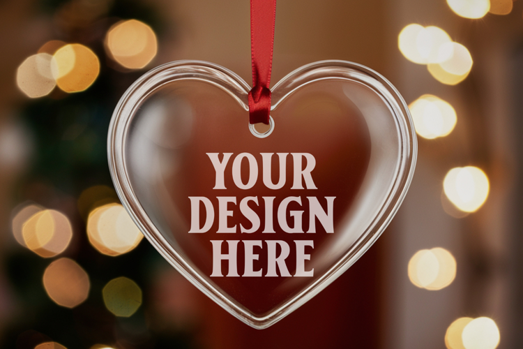 Christmas Heart Crystal Glass Ornaments Mockup