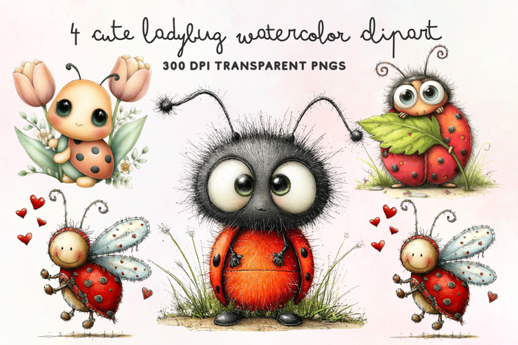 Cute Ladybug Watercolor Clipart PNG