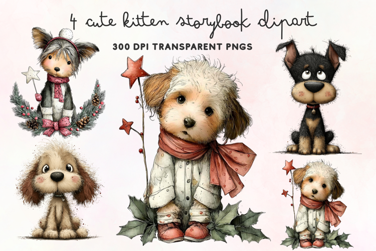 Cute Watercolor Dogs Clipart PNG