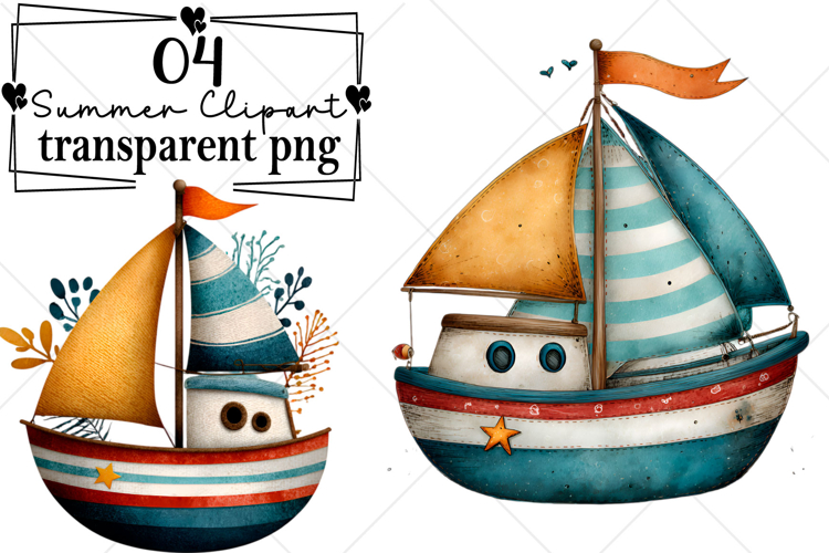 Whimsical Summer Clipart Watercolor PNG example image 1