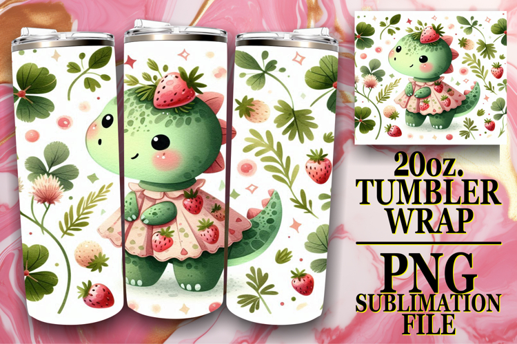 Bright Reflections 20oz tumbler wrap, Cute Dino example image 1