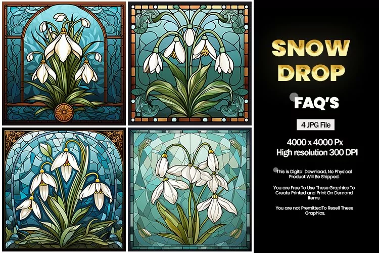 Stained Glass Snowdrop Square Coaster - 04 Variations