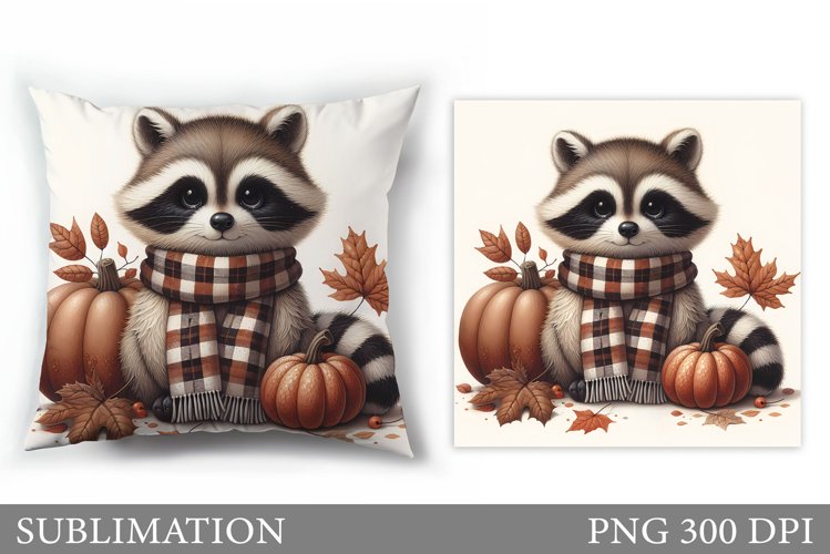 Fall Raccoon Pillow Design. Fall Raccoon Sublimation