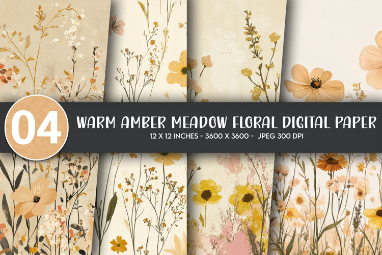 Warm Amber Meadow Floral Digital Paper example image 1