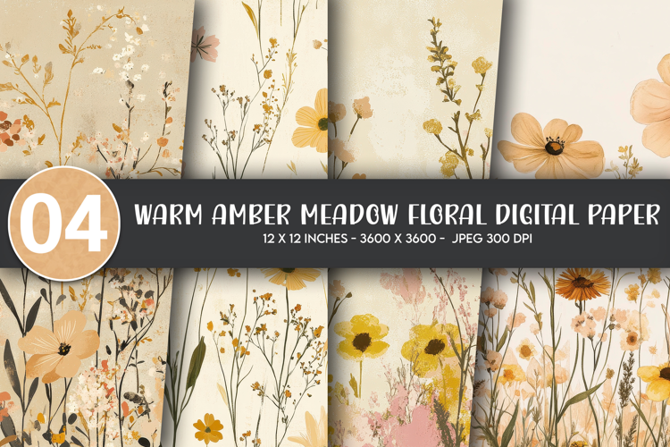 Warm Amber Meadow Floral Digital Paper