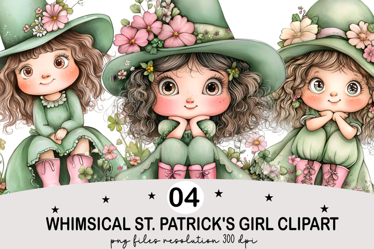 Whimsical St. Patricks Girl Clipart Watercolor png