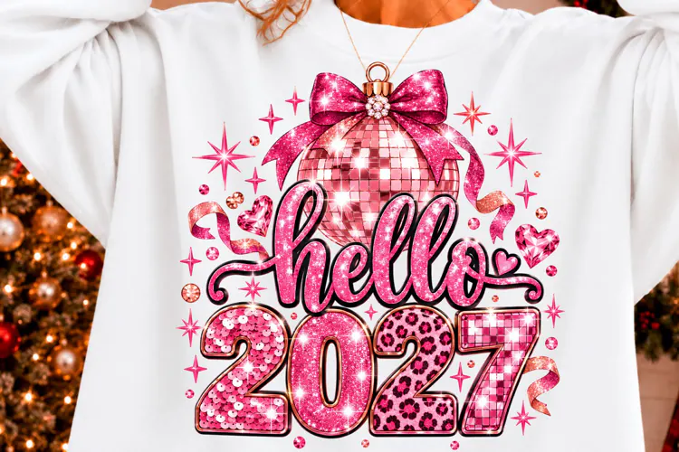 Hello 2027 Pink New Year PNG New Year T-shirt Png