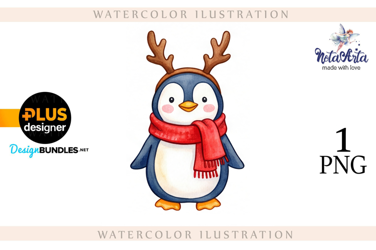 Christmas Penguins in Watercolor Style