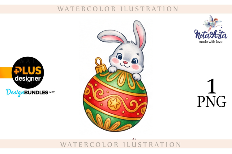 Christmas Bunny in Watercolor Style