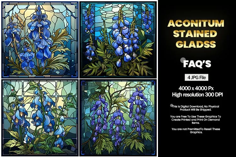 Stained Glass Aconitum Square Coaster - 04 Variations