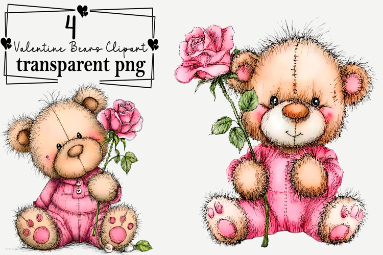 Valentine Bears Clipart Watercolor PNG example image 1