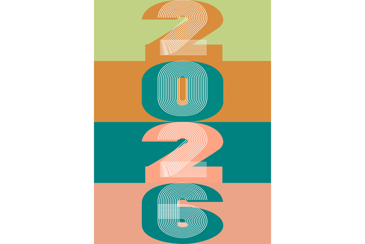 Cover background with vertical 2026 number on geometric