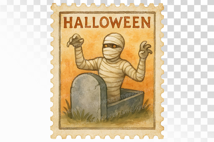 Halloween Mummy Rising Grave Stamp PNG