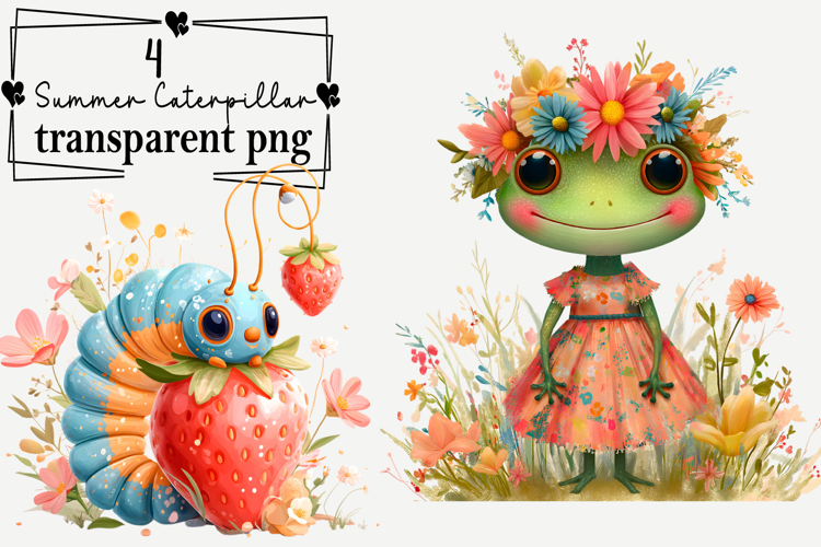 Whimsical Summer Caterpillar Clipart PNG Watercolor png