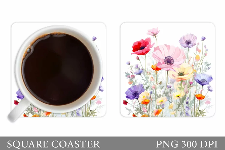 Wildflowers Coaster Design. Flowers Coaster Sublimation