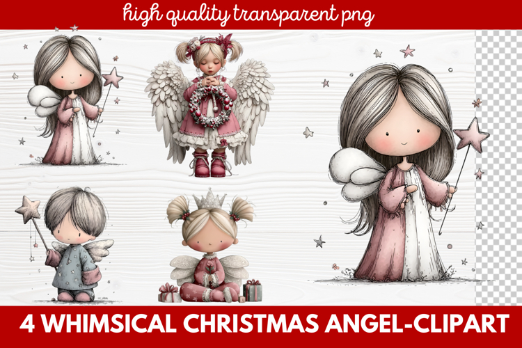 4 Whimsical Christmas Angel Clipart | Cute Holiday Angel PNG