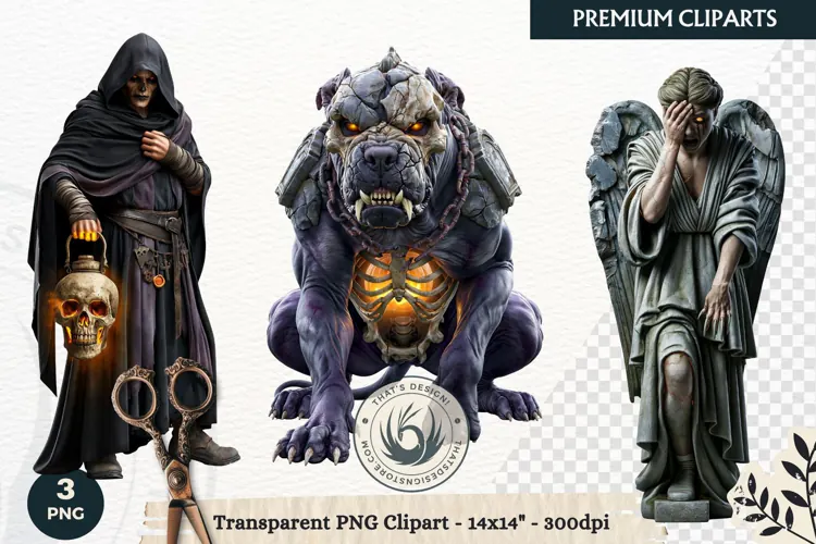 Dark Fantasy Halloween characters Clipart PNG sublimation
