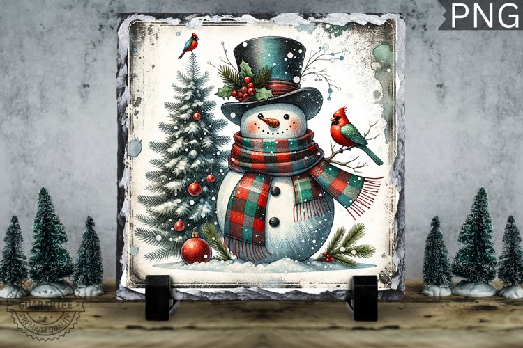 Christmas Snowman, Christmas Square Sublimation Slate Design example image 1