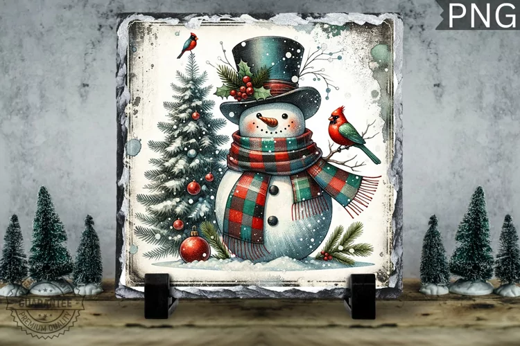 Christmas Snowman, Christmas Square Sublimation Slate Design