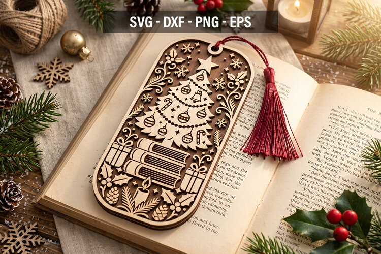 Christmas Bookmark SVG, Holiday Laser Cut Bookmark example image 1