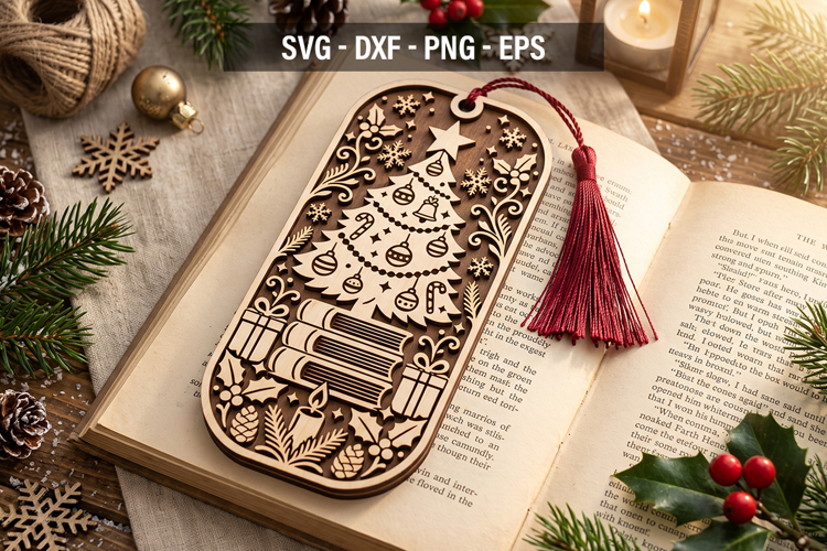 Christmas Bookmark SVG, Holiday Laser Cut Bookmark