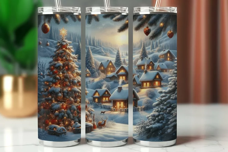 Tumbler Wrap 20 oz - christmas village