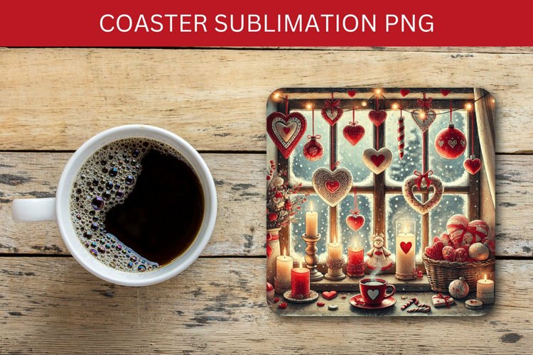 valentine square coaster - hearts room example image 1