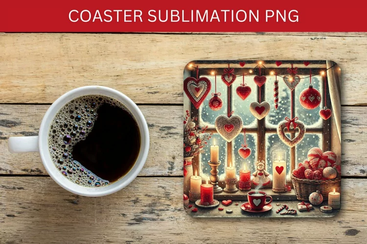 valentine square coaster - hearts room