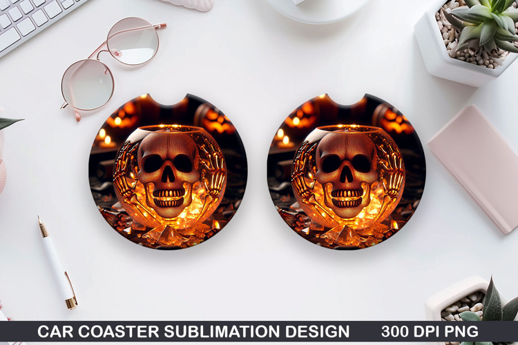 Skull Car coaster sublimation, Halloween Coaster PNG