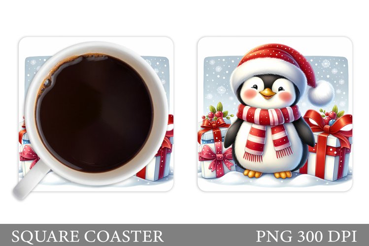 Cute Penguin Coaster Sublimation. Christmas Coaster Design example image 1