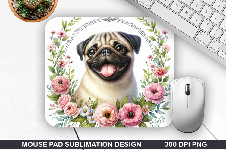 Dog Flower Mouse Pad Sublimation, Animals Mouse Pad PNG