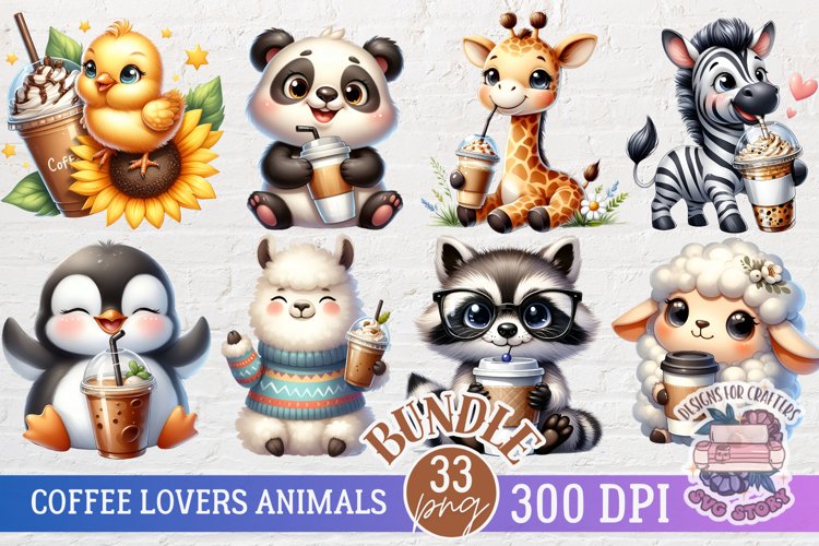 Coffee Lovers Animals CUte bundle Spring Design 33 PNG