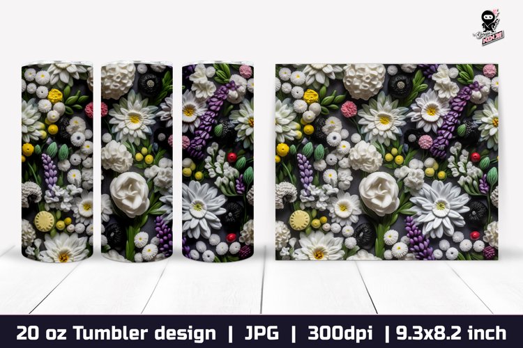 3d Flowers Tumbler, Wildflowers Tumbler Sublimation Wrap example image 1