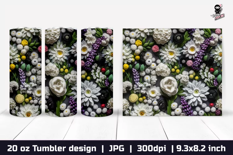 3d Flowers Tumbler, Wildflowers Tumbler Sublimation Wrap