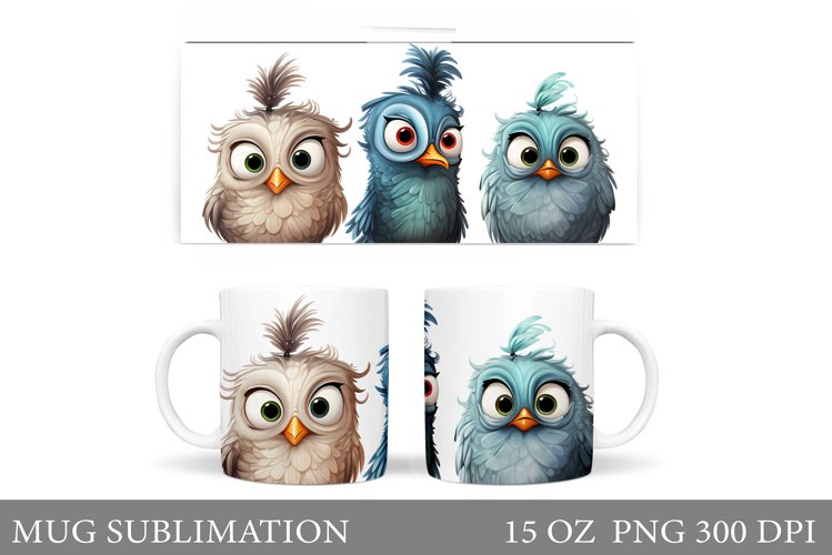 Funny Birds Mug Design. Cute Birds Mug Sublimation