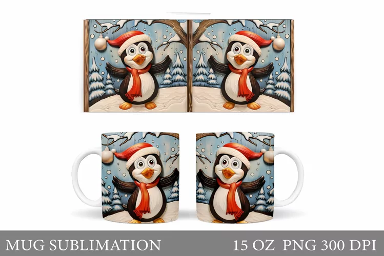 Christmas Penguin Mug Design. Christmas Mug Sublimation