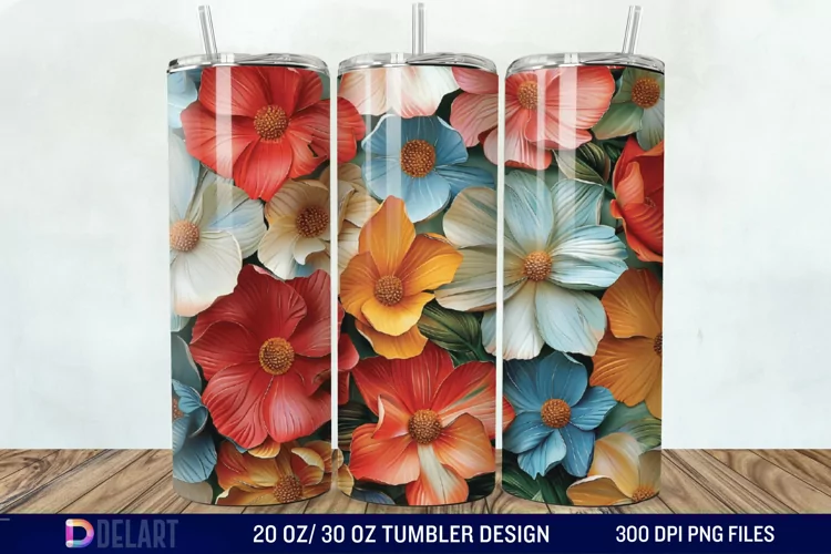 3D Painted Flower Tumbler Wrap