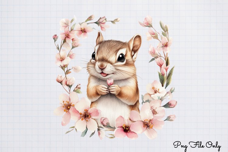 Watercolor Spring Floral Animal Clipart PNG example image 1