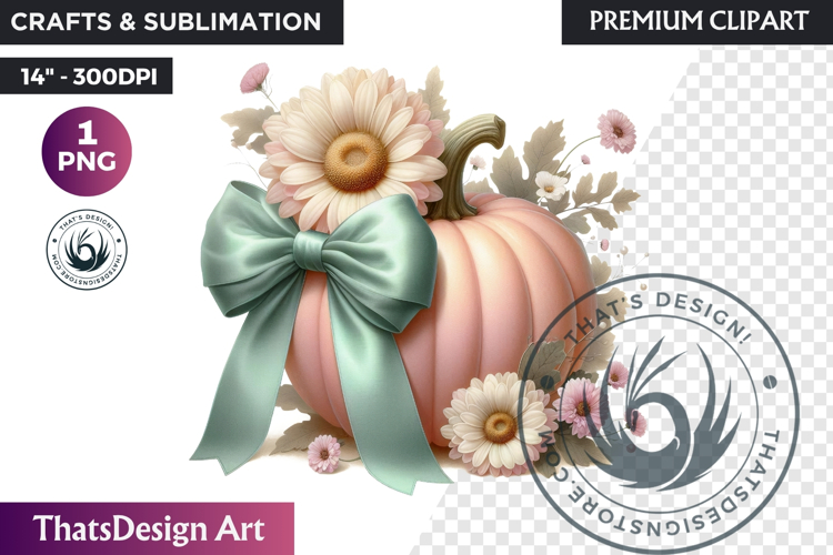 Floral Dreamy Pastel coquette pumpkin with bow PNG Clipart