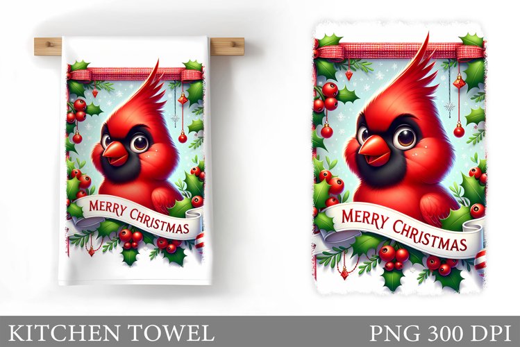 Cute Cardinal Kitchen Towel. Christmas Bird Kitchen Towel example image 1