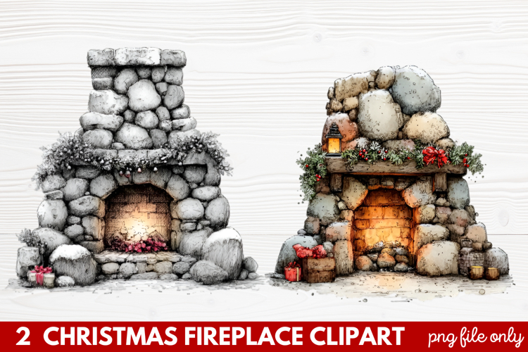 Cozy Christmas Fireplace Clipart | Holiday Mantel   Winter