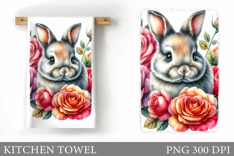 Cute Bunny Kitchen Towel. Roses Kitchen Towel Sublimation